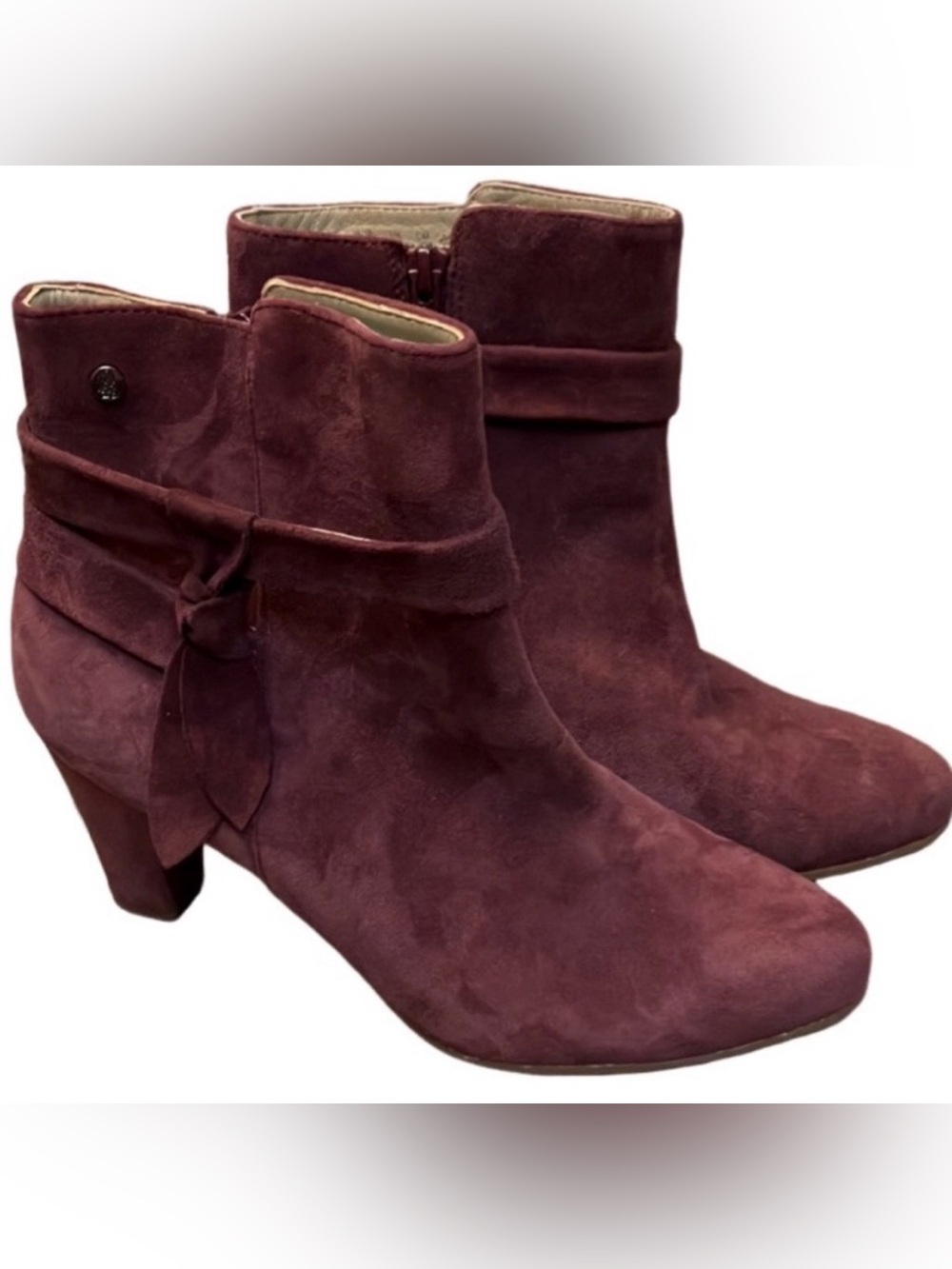 Hush Puppies Meaghan Bow Booties Dark Wine Suede 8.5